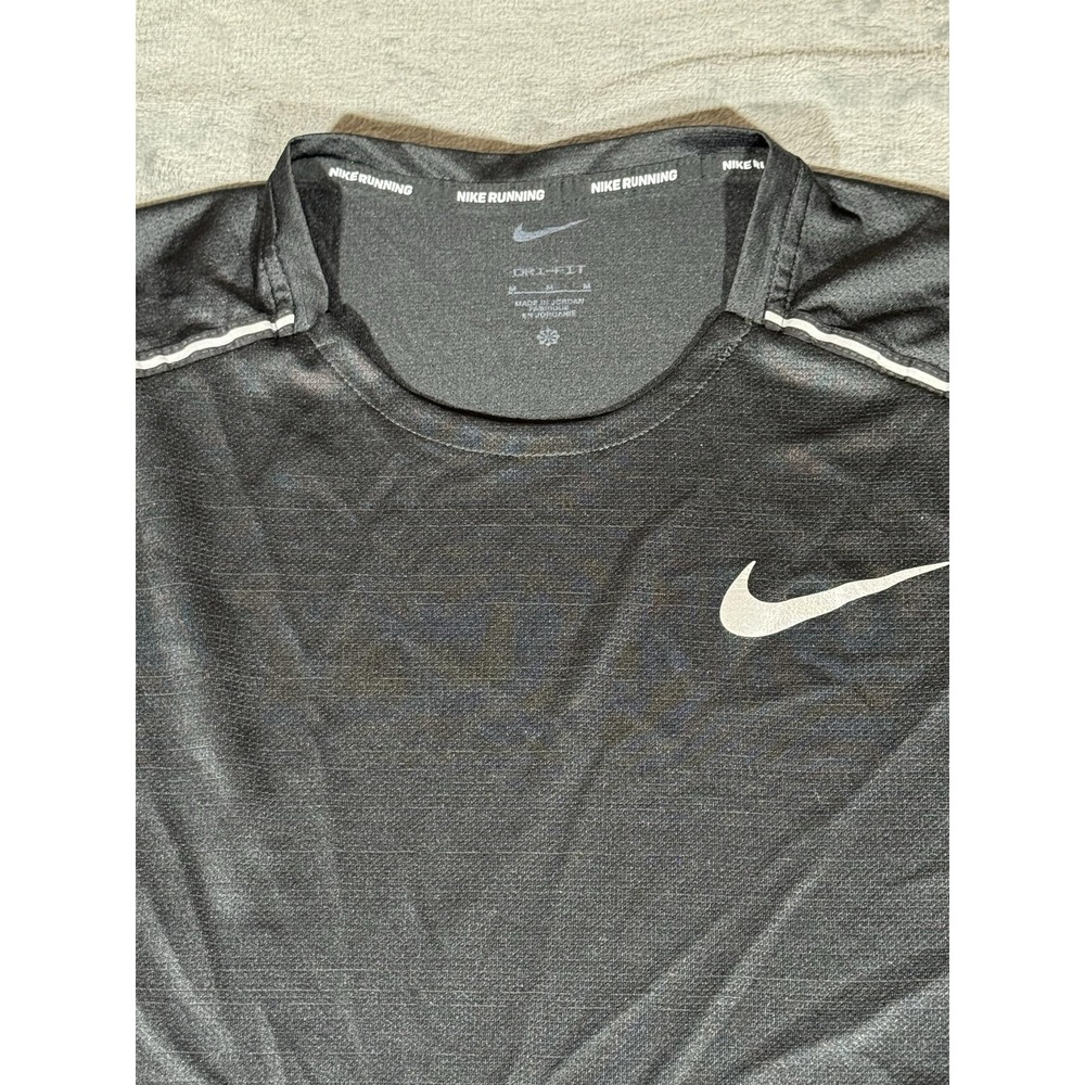 Nike Dri-FIT Shirt Mens Medium Black Running Reflective Short Sleeve Tee - Picture 2 of 12